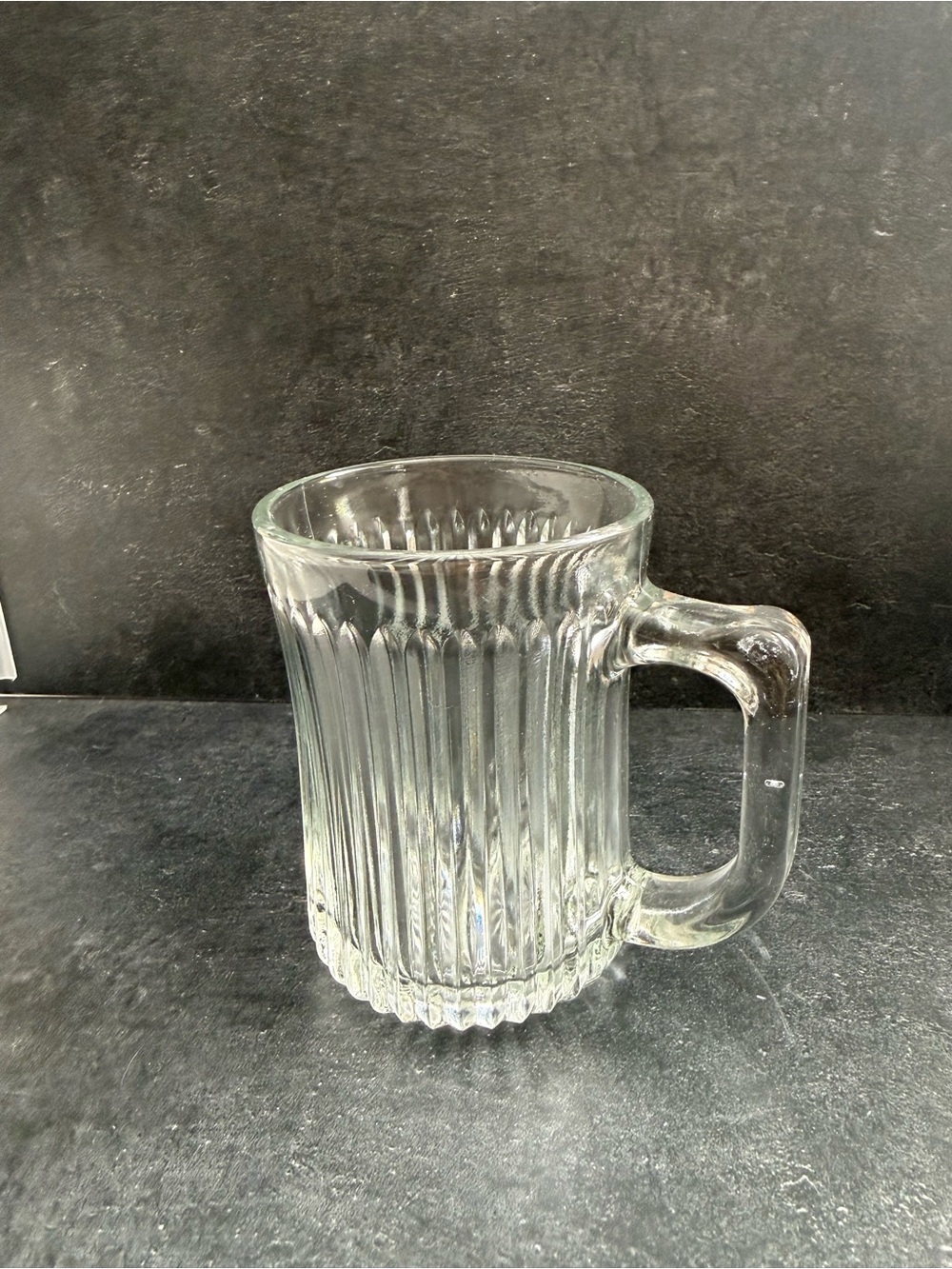Clear Ribbed Glass Coffee Mug with Handle